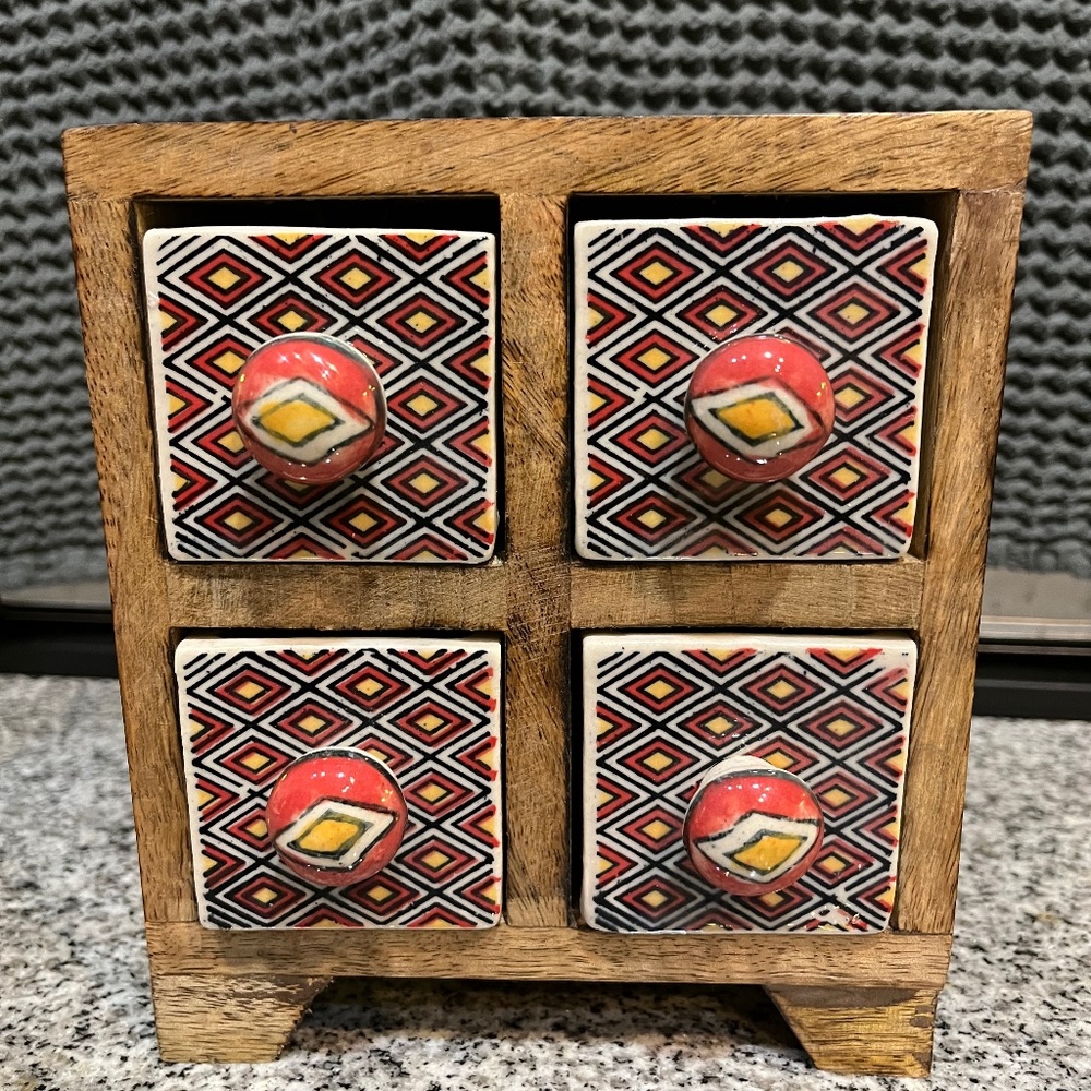 Wooden Jewelry Chest with Ceramic drawers